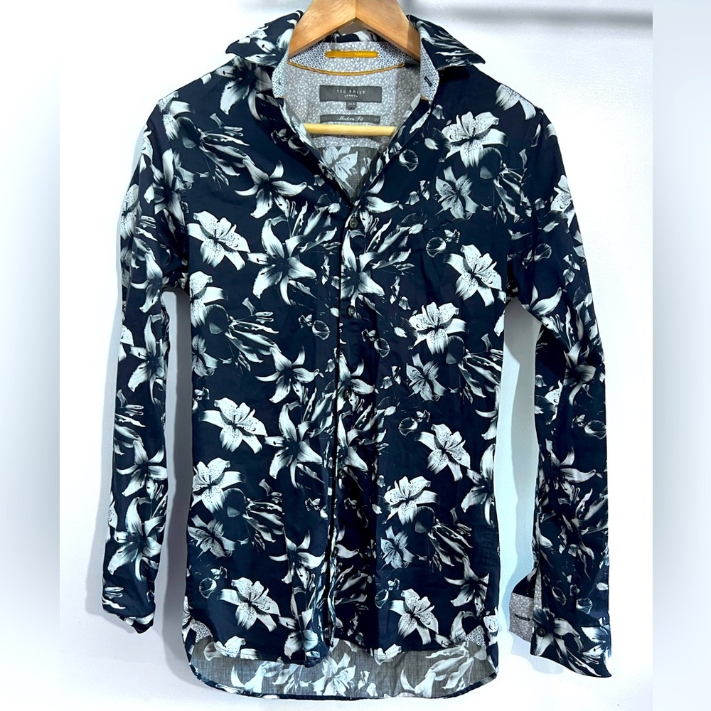 Ted Baker London Blue Button Down Shirt with Notched Collar